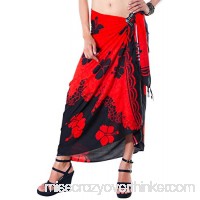 1 World Sarongs Womens Split Color Hibiscus Flower Swimsuit Cover-Up Pareo Red B07CBQ3229